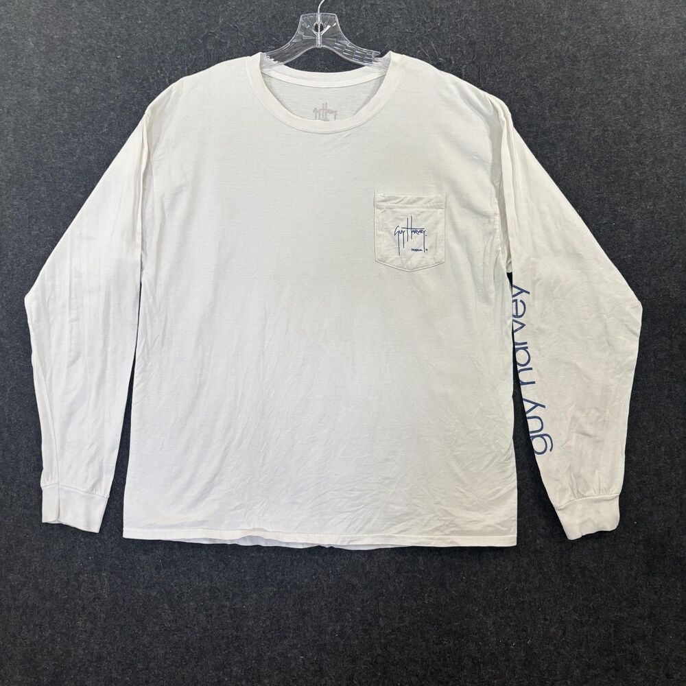 Guy Harvey Shirt Men's XL White Pocket Fish Graphic Tee Ocean Marlin